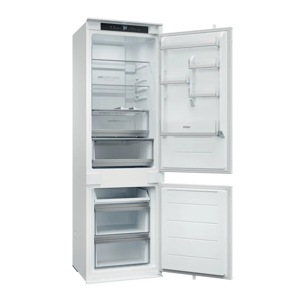 Haier HBQW5518EK-UK 177cm 70/30 Integrated Total No Frost Fridge Freezer with Sliding Door Hinge White - E Rated