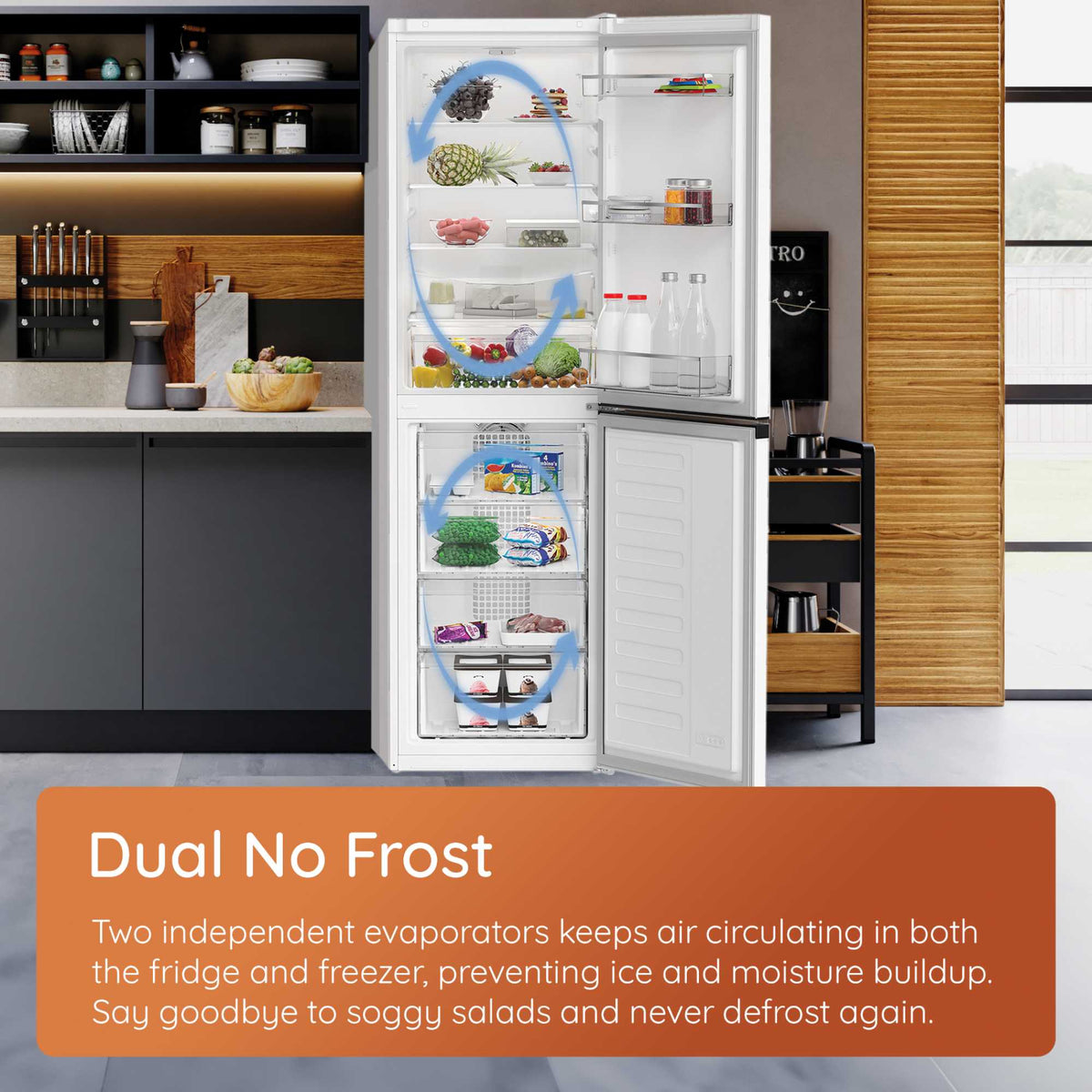 Hotpoint HPKF5351XP4UK Dual No Frost Freestanding Fridge Freezer with Even Flow Inox