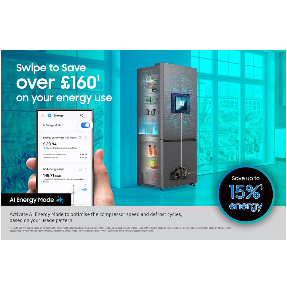 Samsung Series 6 RB34C600ESAEU SpaceMax 344L Frost Free Smart Fridge Freezer Silver