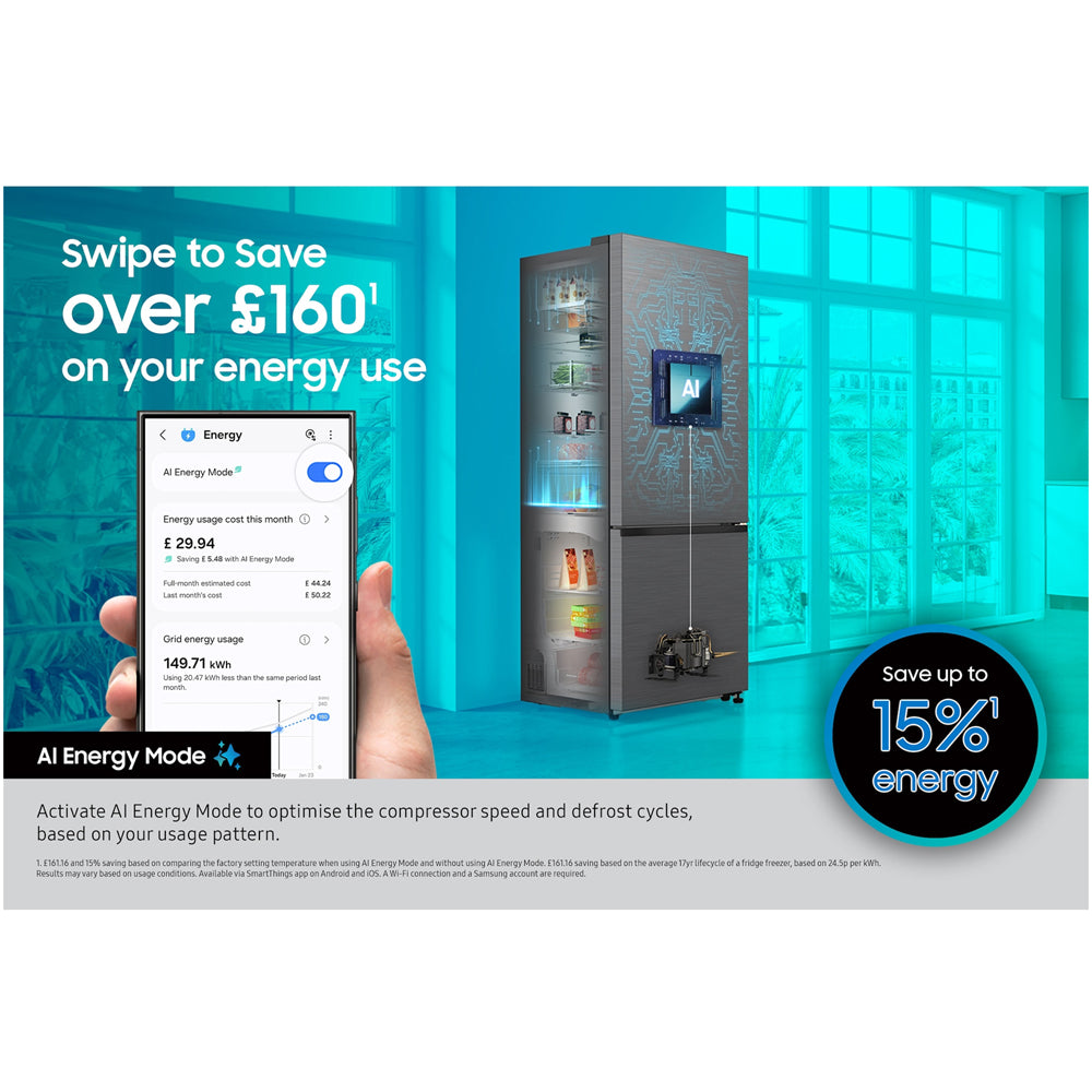 Samsung Series 7 RB34C632EBNEU SpaceMax 341L Non-Plumbed Frost Free Fridge Freezer Black